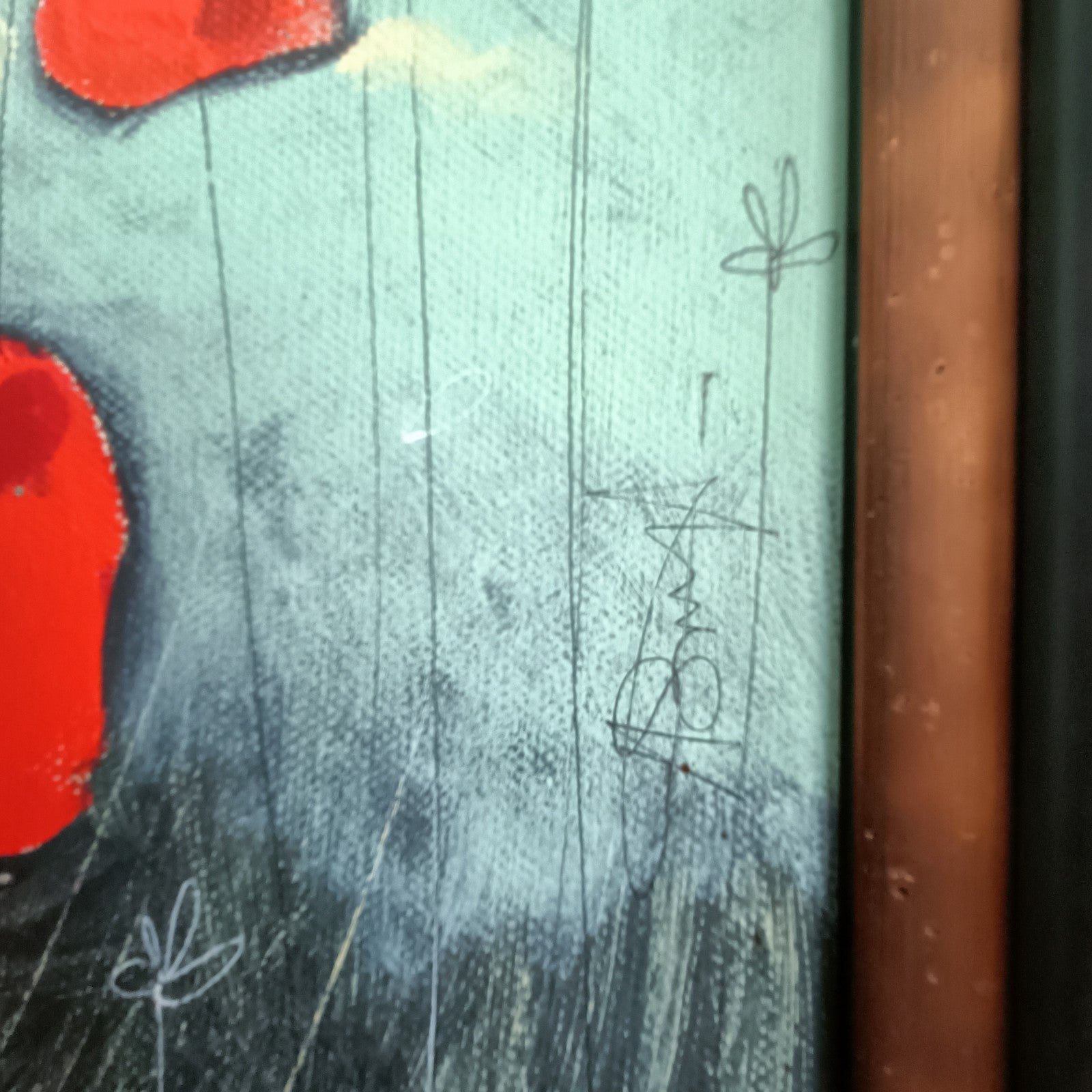 Angela Smyth Framed Mixed Media Painting "Poppy Fields" by Curated Treasures, showcasing vibrant floral artwork with a textured finish.