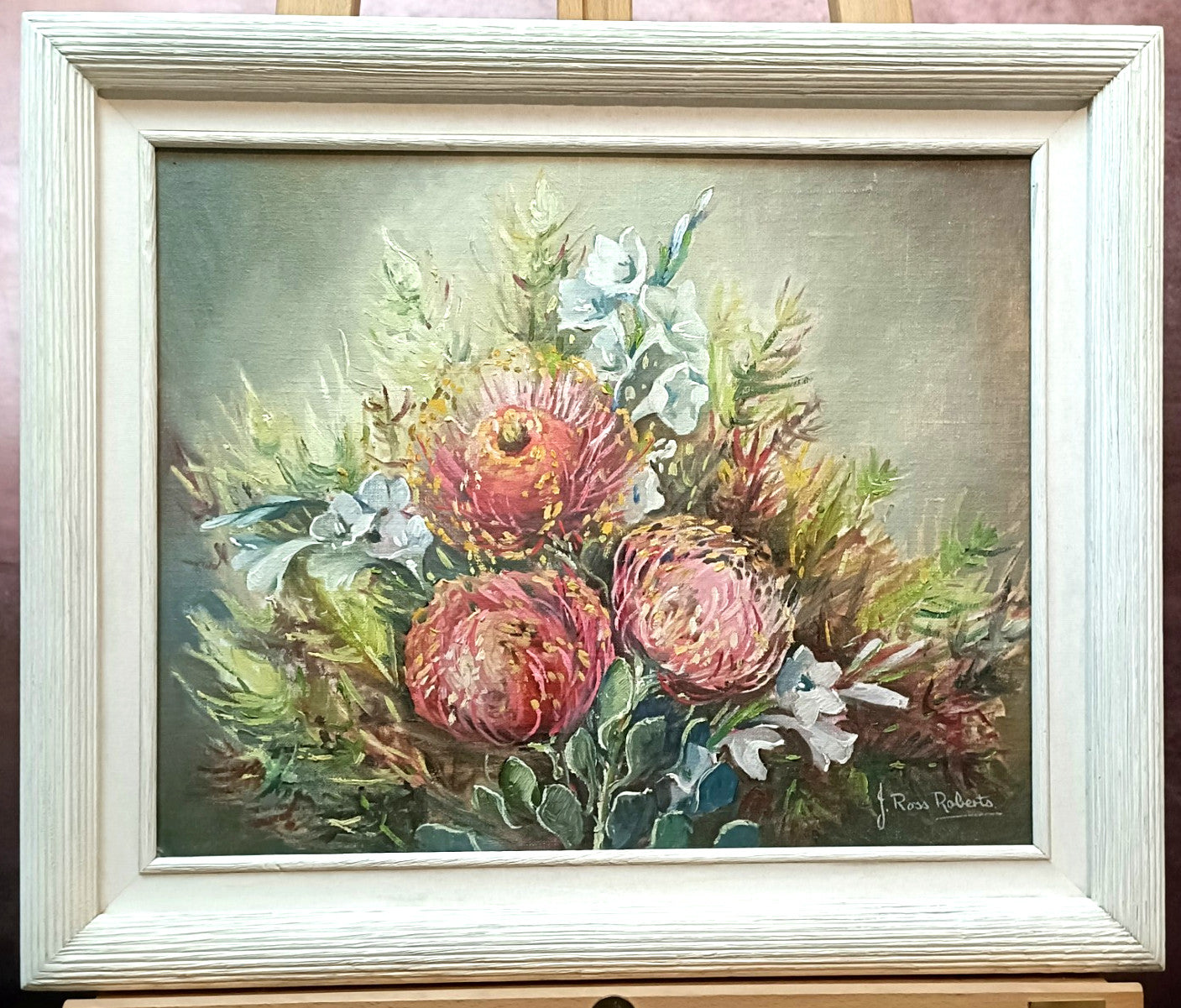JOHN ROSS ROBERTS Framed Original Oil Painting "Protea"