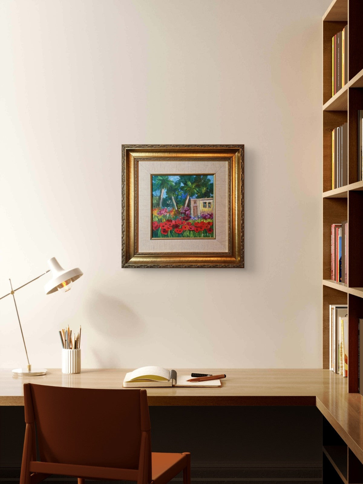 HEDDY KUN "Poppies and Palms" Signed Framed Original Oil on Canvas