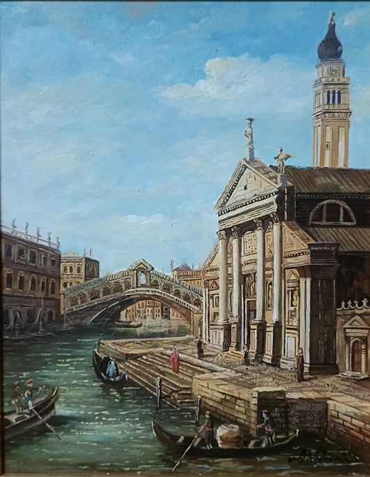 Oil painting - Venice The Rialto Bridge and The Church of S. Giorgio Maggiore
