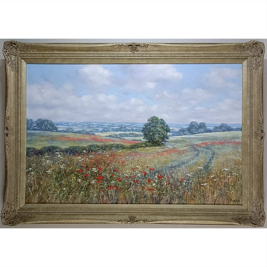 DEBORAH POYNTON Large Signed Framed Original Oil Painting - Poppy Fields