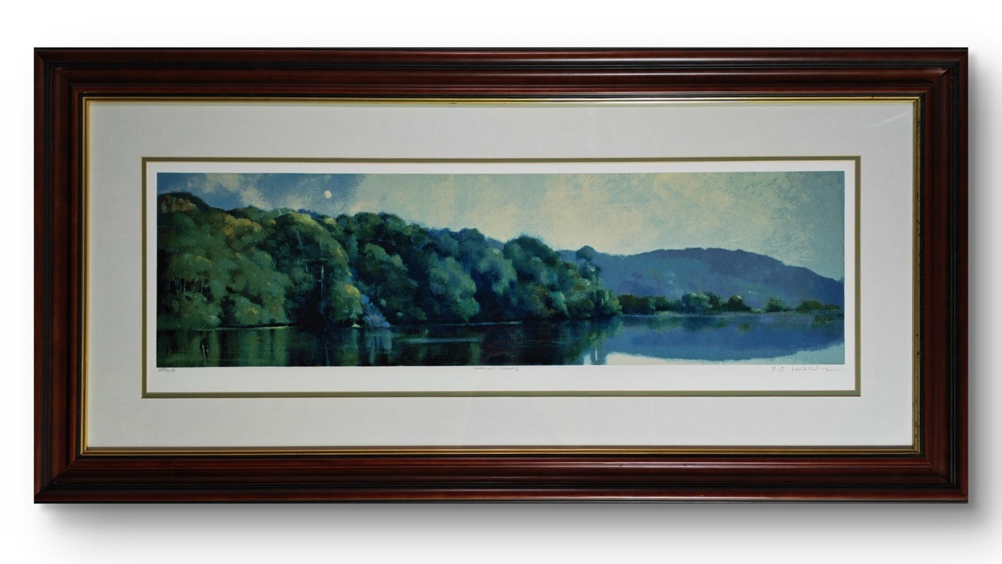 Signed limited edition print of Warren Woods by Robert Lenkiewicz, number 358 of 375, featuring detailed woodland artwork.