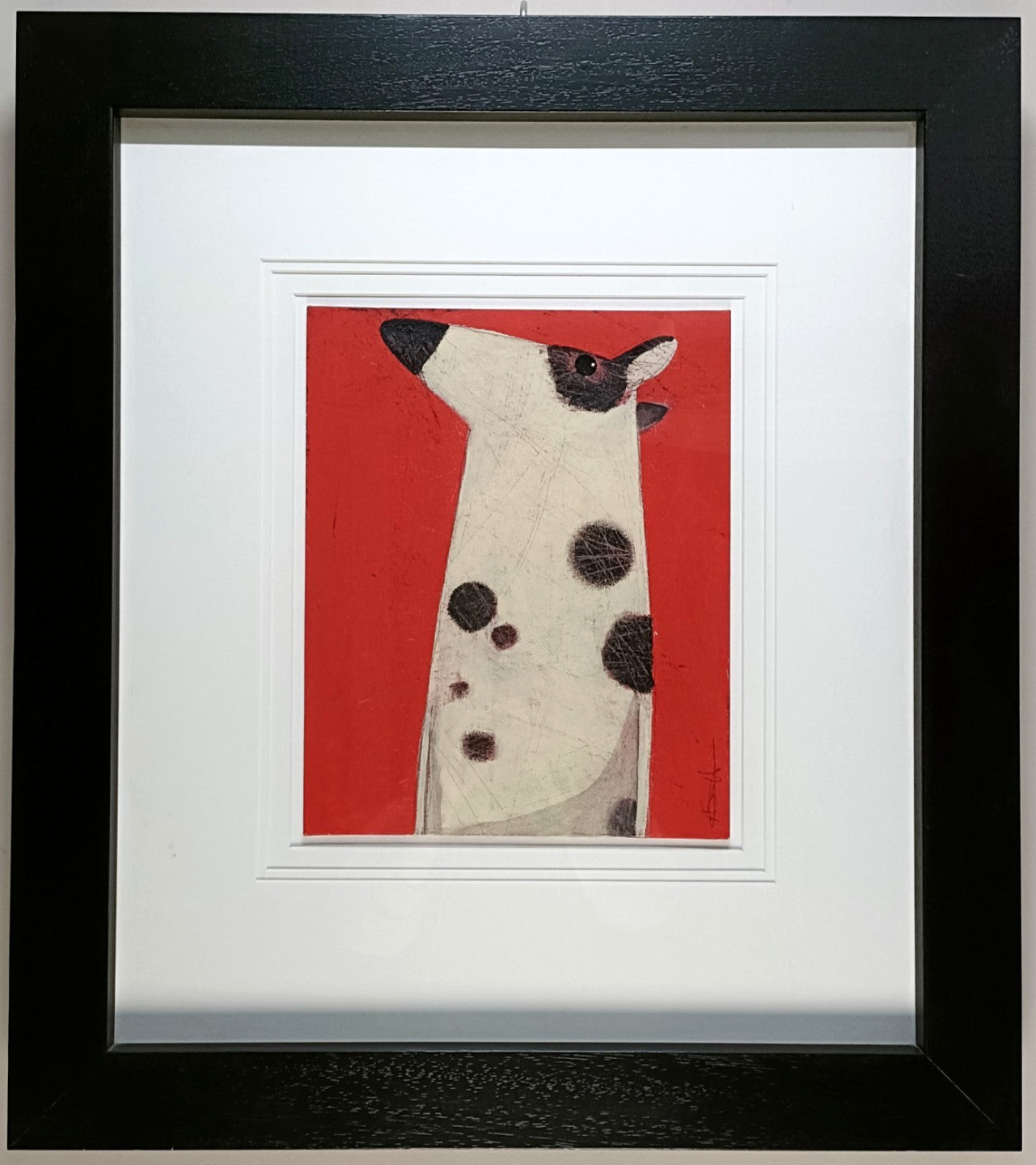 Framed original gouache painting "Here's Jack" by Angela Smyth, featuring vibrant artwork with a decorative frame.