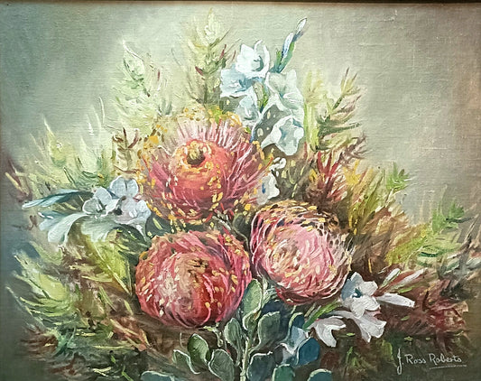 JOHN ROSS ROBERTS Framed Original Oil Painting "Protea"