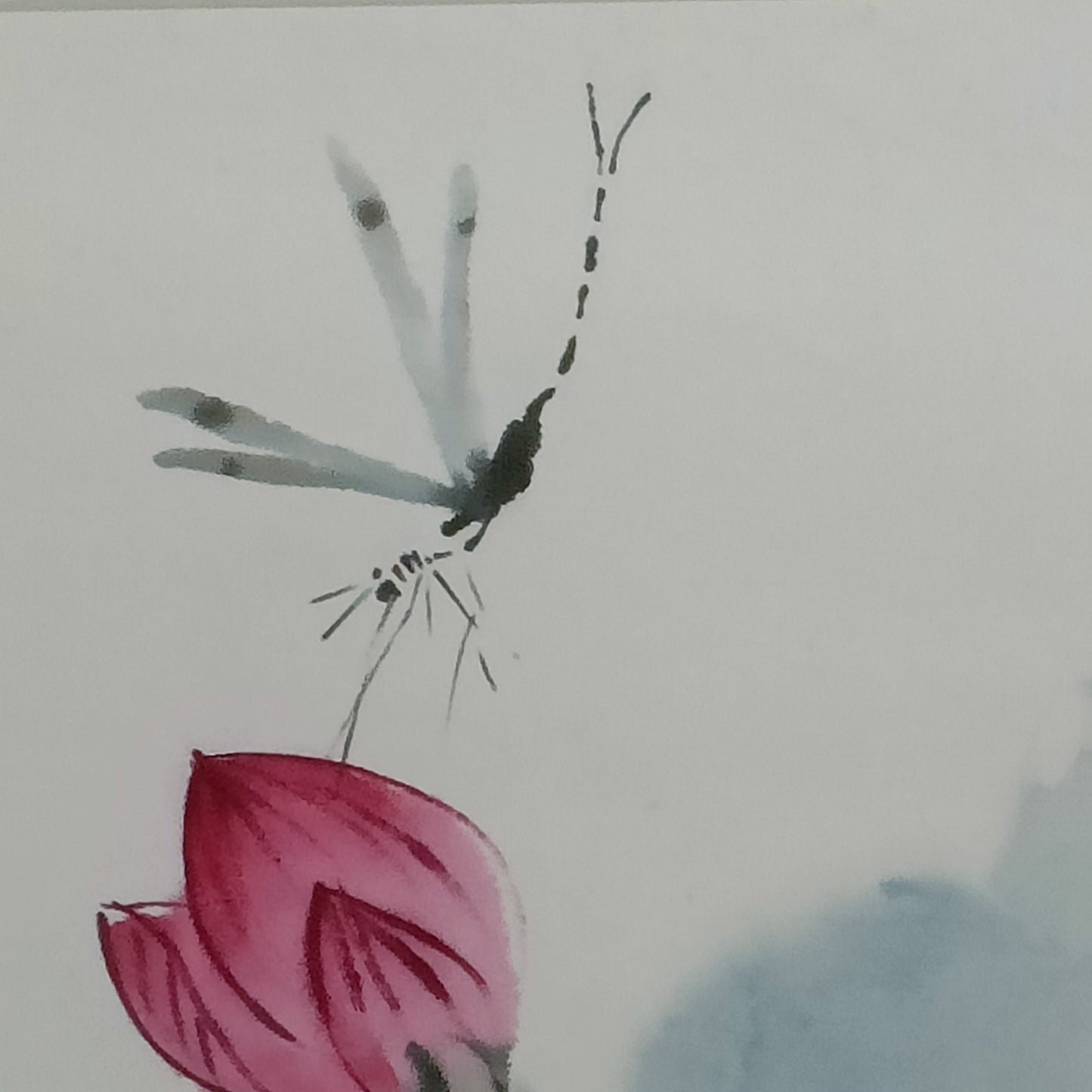 Chinese school framed ink and wash painting of a lotus flower and bird with seal stamp, by Curated Treasures