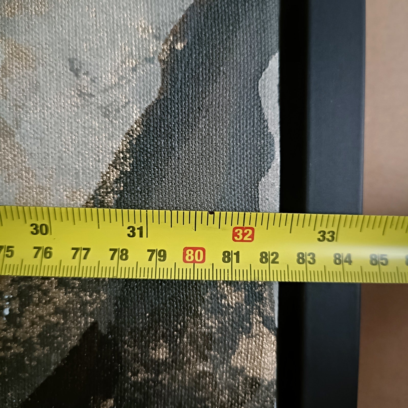 Large RAJAN SETH mixed media abstract painting titled "Mocha" featuring warm earthy tones, displayed on a neutral wall.