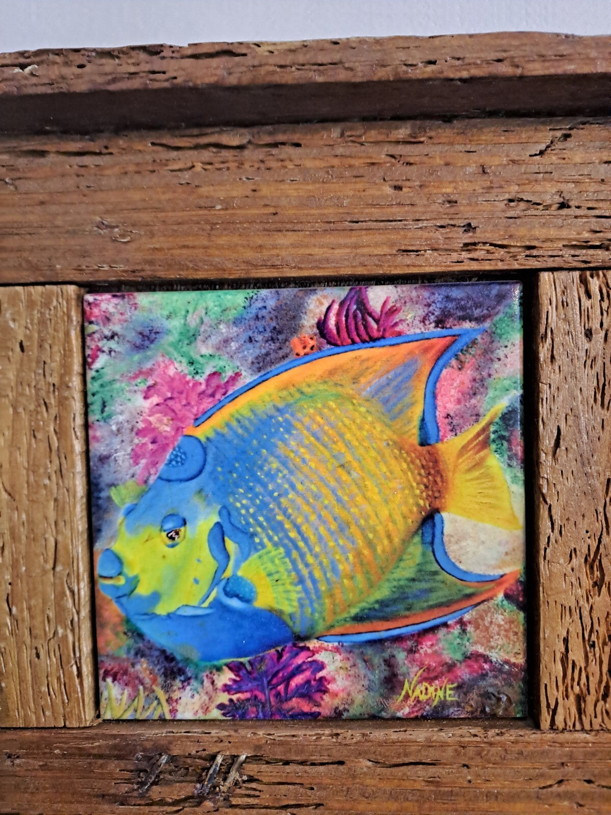 Lobster Trap Art NADINE and GLENN LAHTI 4 Tile Prints Framed “Reef Dwellers”