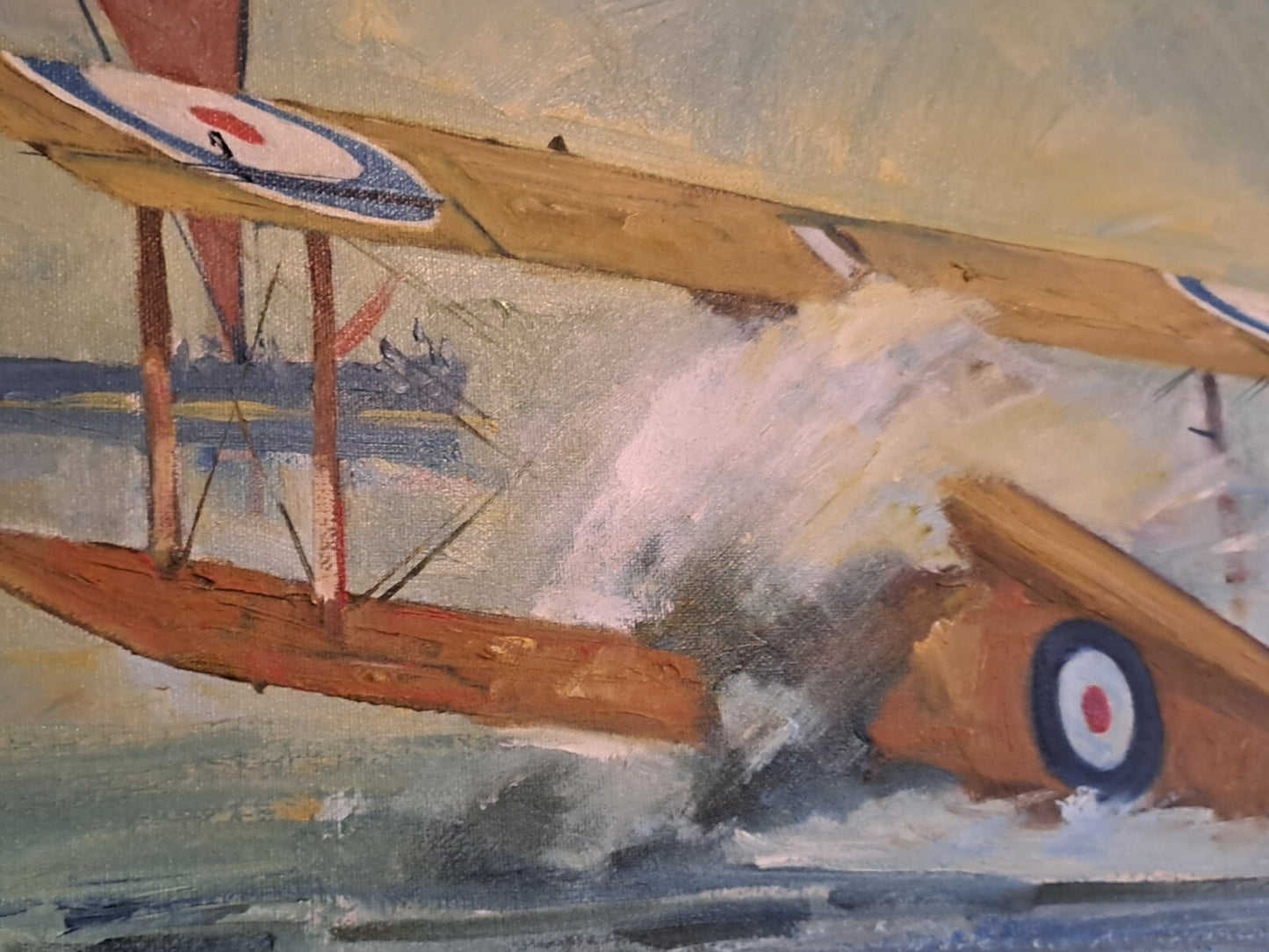 NOEL A BRAY Original Oil Painting on Board "Sopwith camel crash landing"