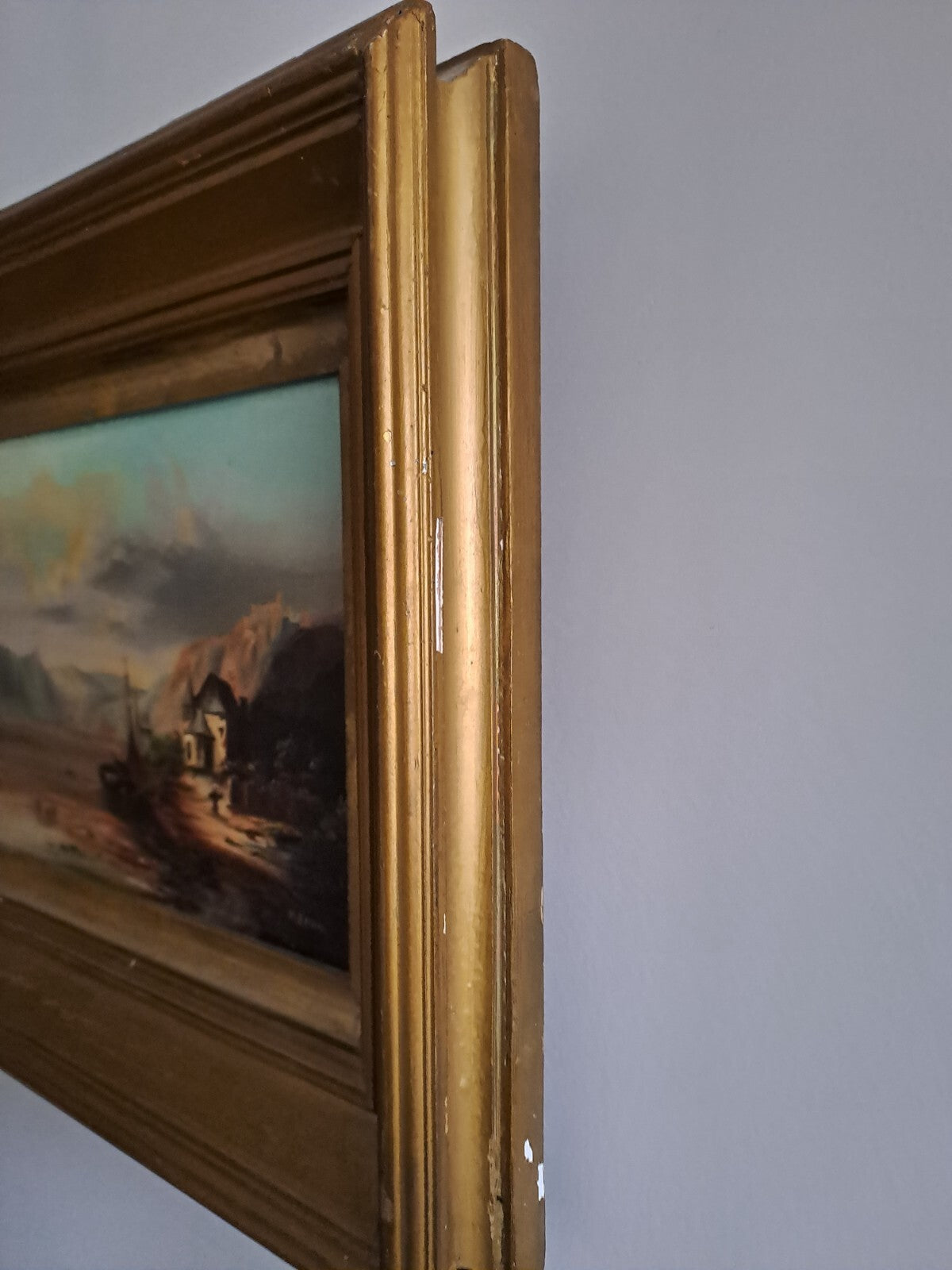 MB MILES Signed Original Oil on Canvas Romantic house on river Rhine Scene