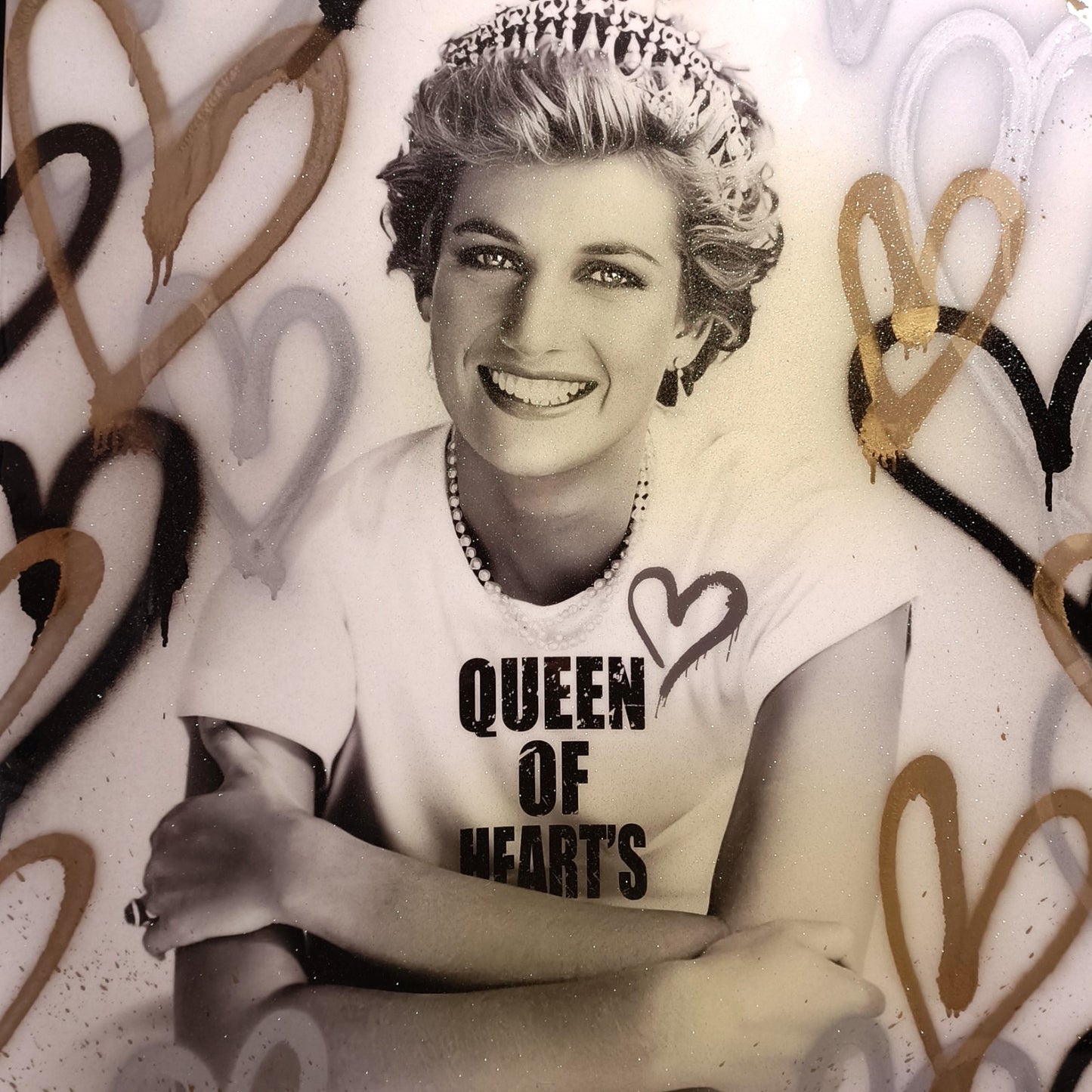 Mr Sly Large Original Mixed Media Princess Diana Queen of Hearts OOAK