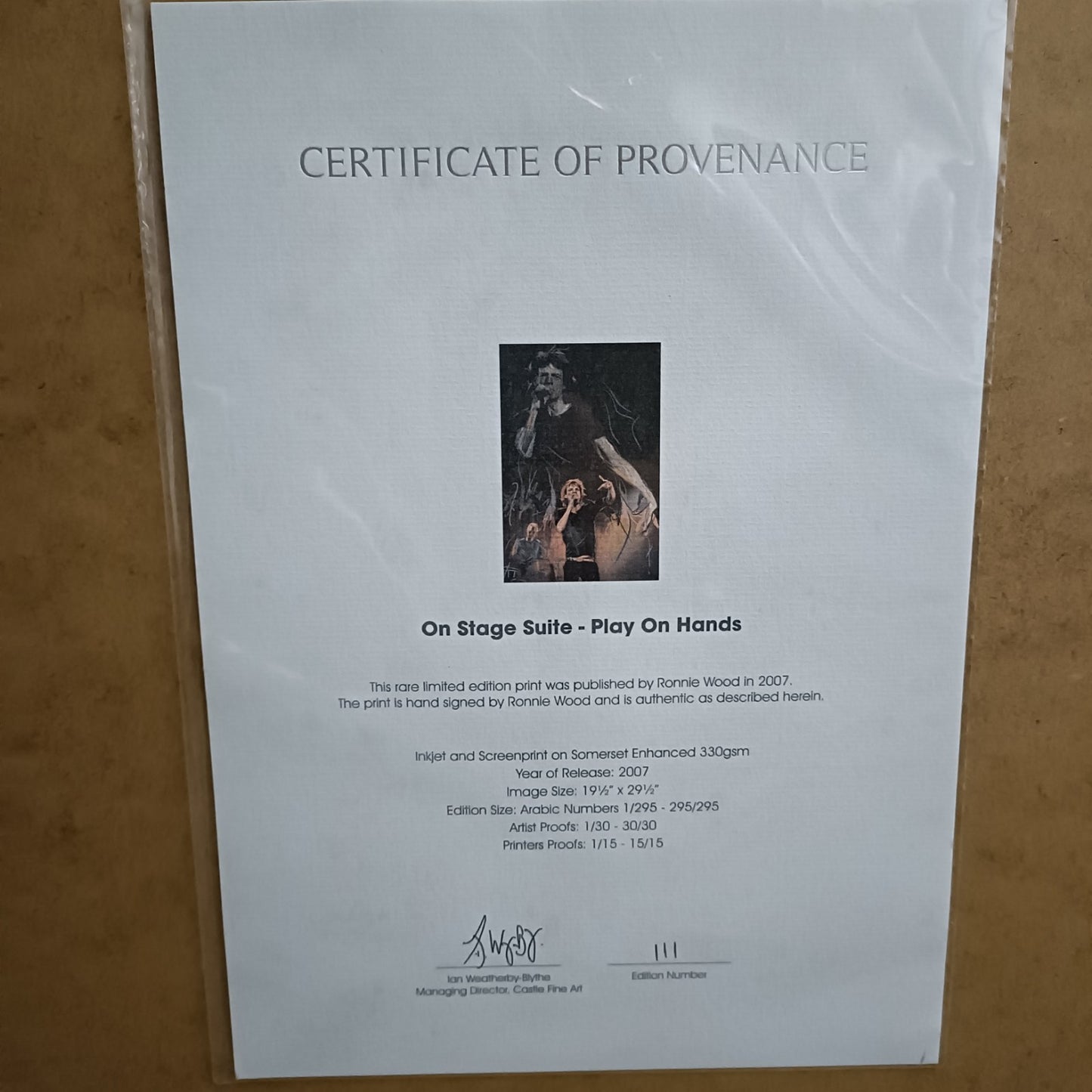 RONNIE WOOD (1947–) Framed Signed Limited Edition “Play On Hands” 111/295