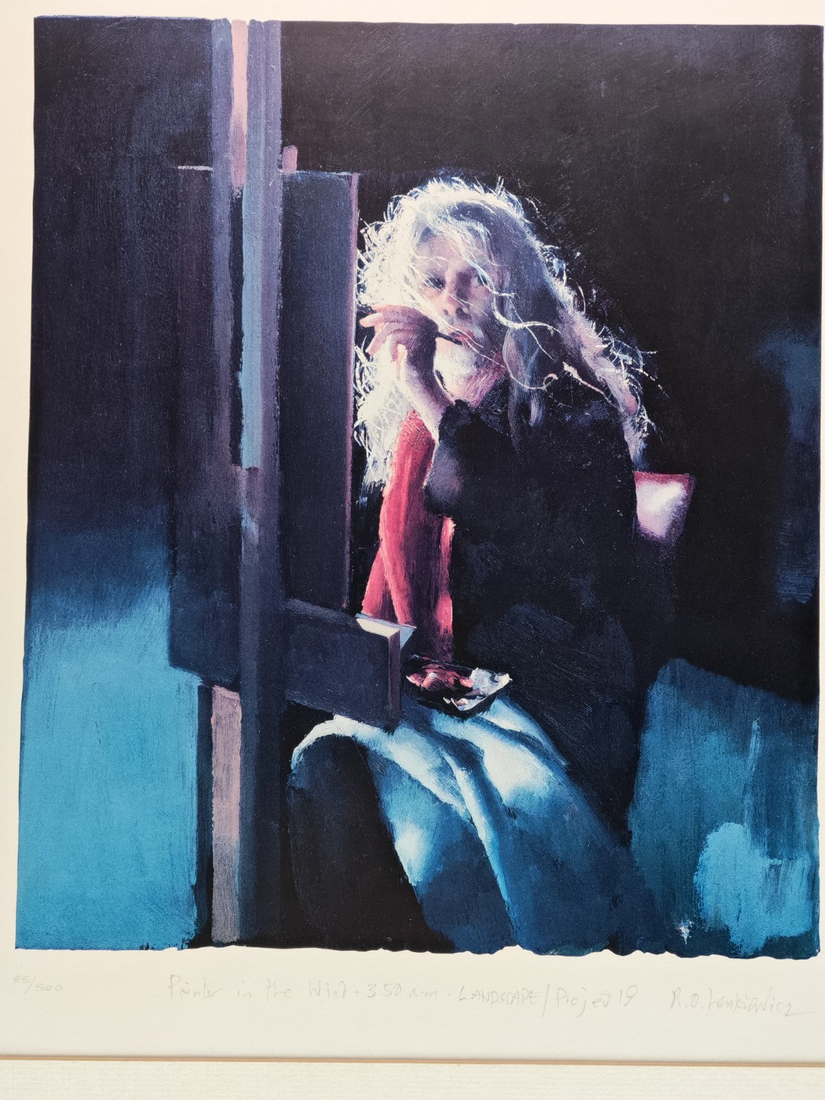 Framed limited edition artwork "Painter in the Wind / 3.50am" by Robert Lenkiewicz, signed and numbered 85 of 500, from Curated Treasures.