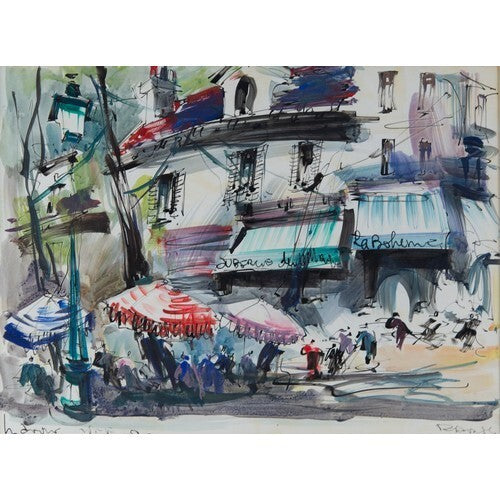 MARIUS GIRARD Signed Mixed media Original Painting Paris Street Scene