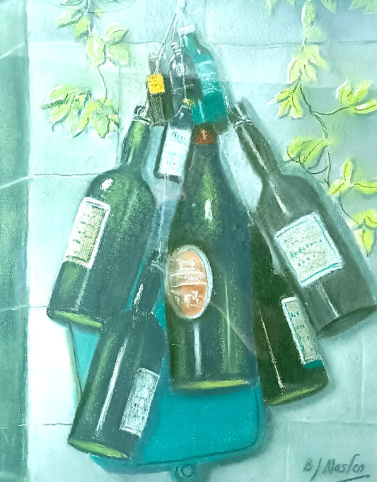 B.J. MASLEN  Original Pastel and Chalk "Ten green bottles"