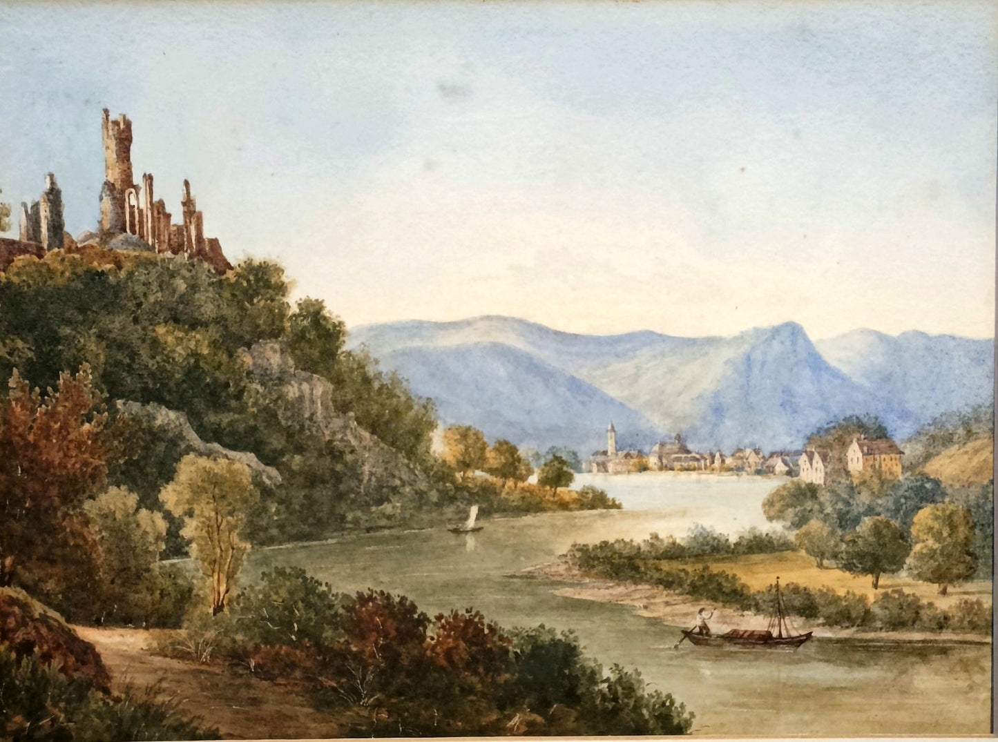 Attributed to JOHN VARLEY Framed Original Watercolour "View of the Rhine"