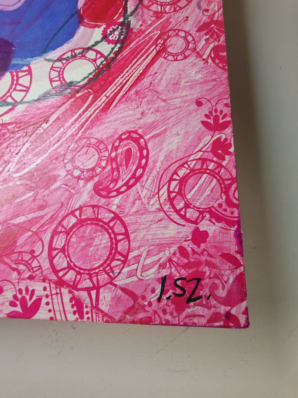 INES SZAMREY "Paper Flowers No. 6" Signed Original Mixed Media on Board