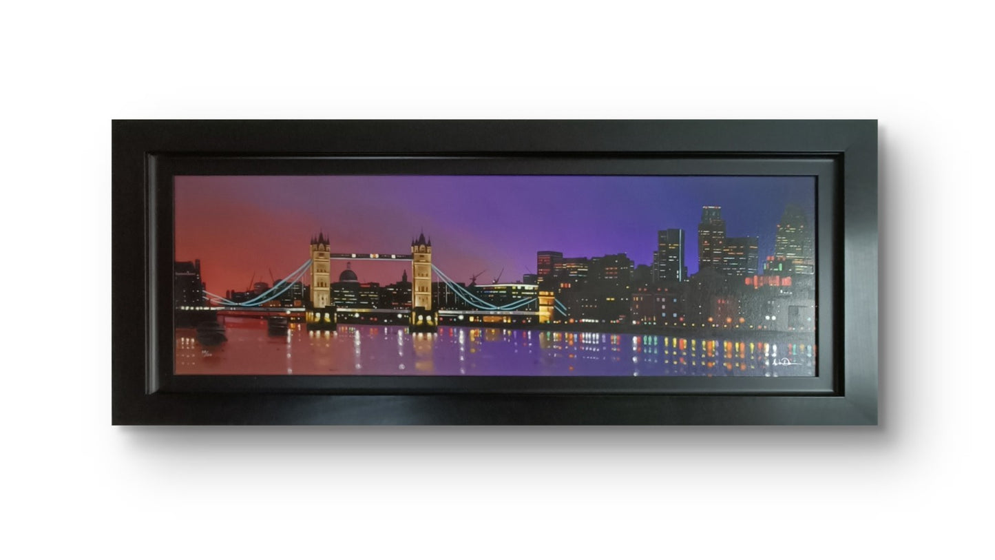 Signed Neil Dawson limited edition print "Twilight at Tower Bridge," numbered 48 of 150, showcasing a detailed artwork of the London landmark.