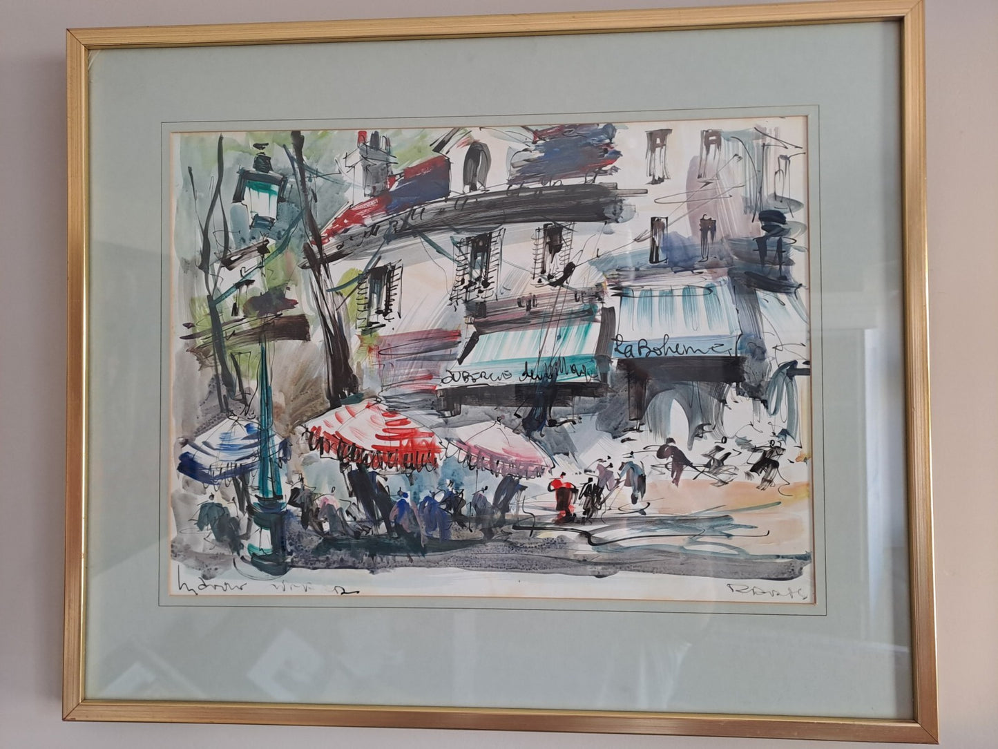 MARIUS GIRARD Signed Mixed media Original Painting Paris Street Scene