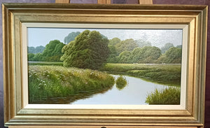 TERENCE GRUNDY (1956-2023) Framed Oil Painting "Sheep Grazing"