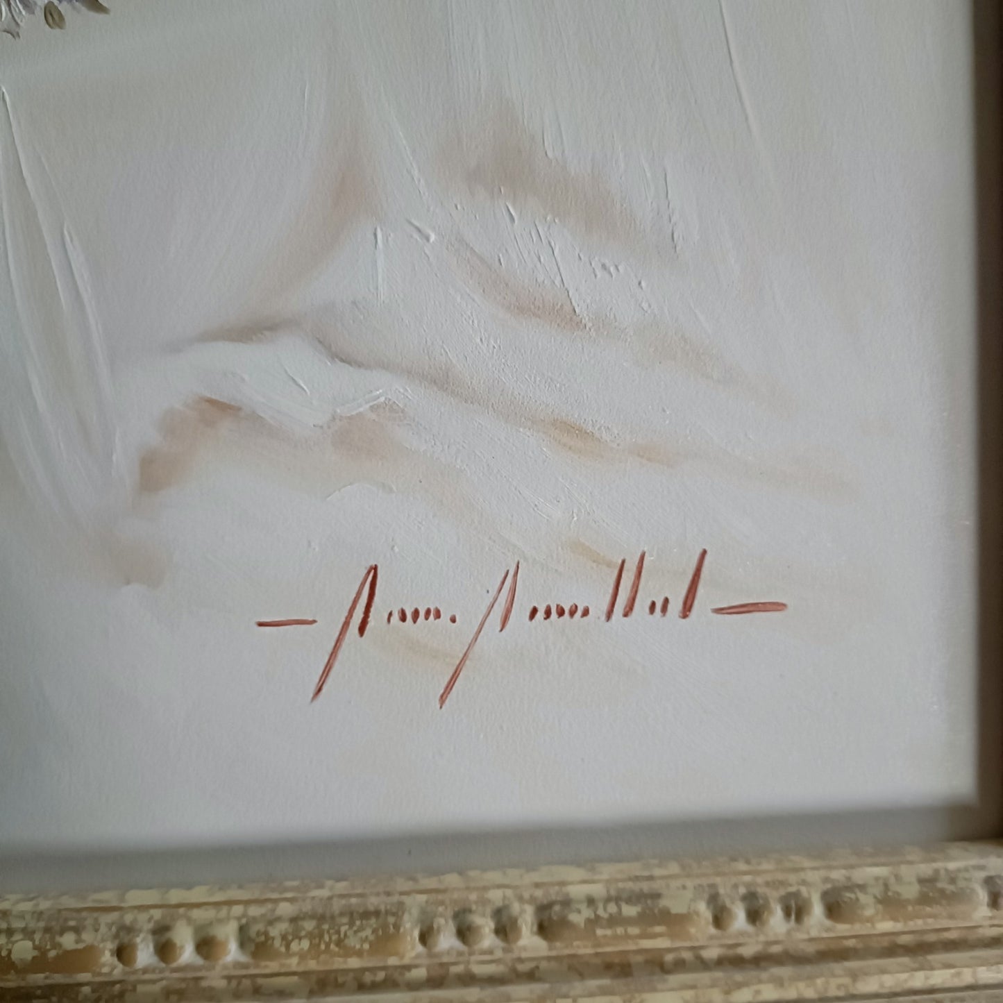 Framed signed oil painting of a seated ballerina by Marisa Mallol, artwork on canvas with elegant frame, signed by the artist.
