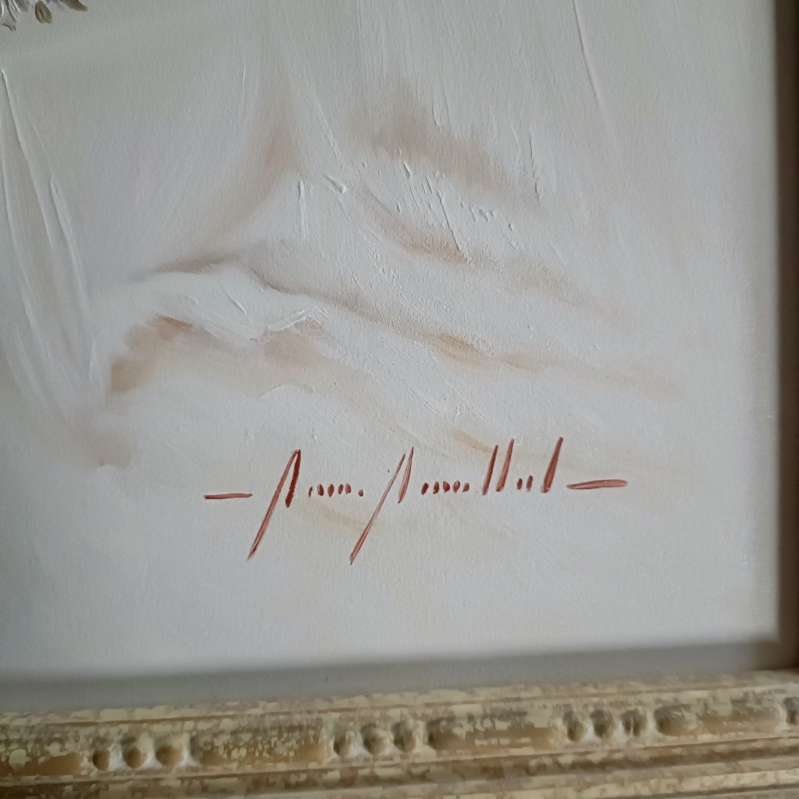 Framed signed oil painting of a seated ballerina by Marisa Mallol, artwork on canvas with elegant frame, signed by the artist.