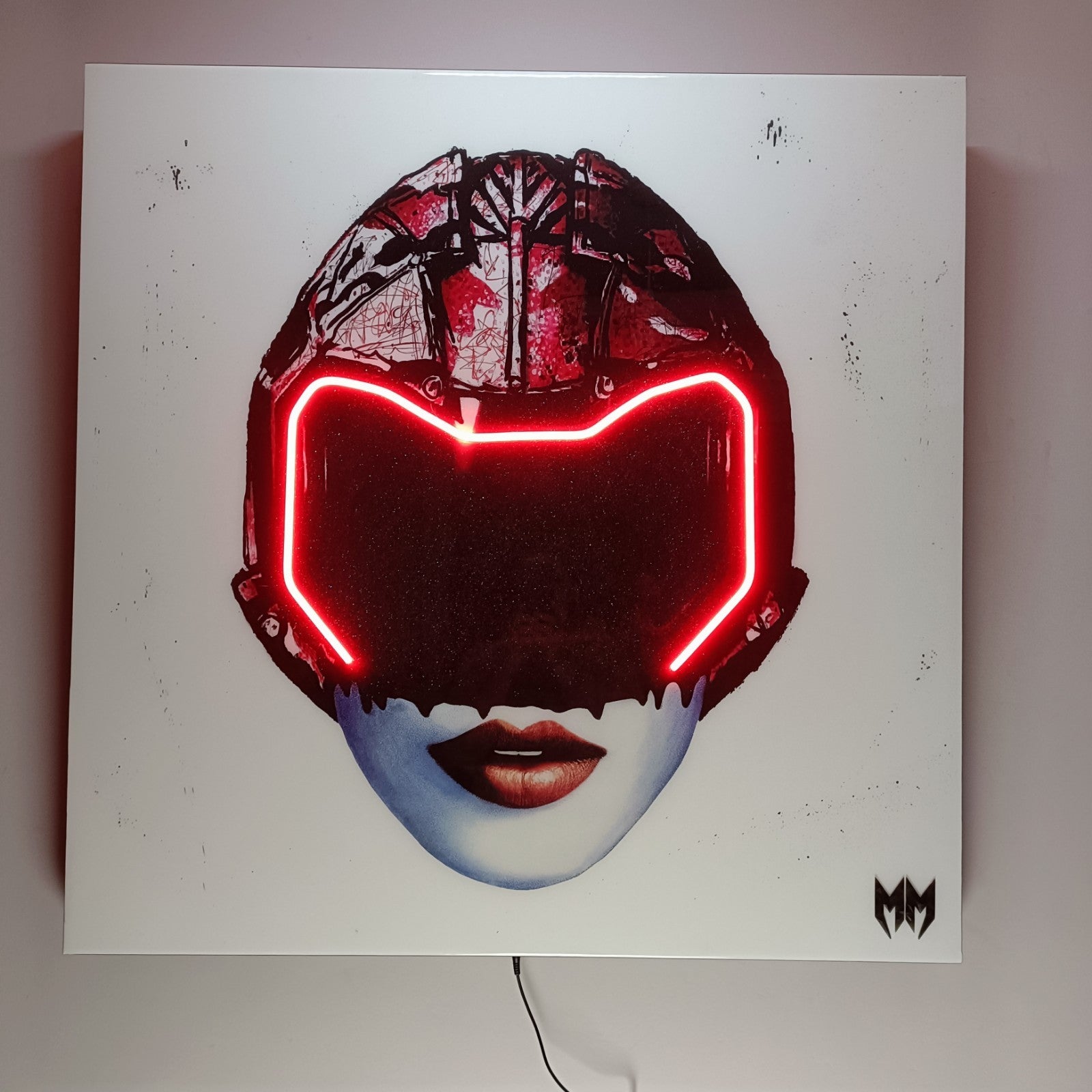 Large LED artwork by MAXIM titled "Girls Future (Red)" featuring vibrant red colors, part of the Keith A Palmer Prodigy series.