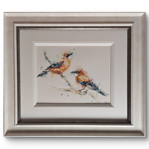 AMANDA GORDON "Jewels of the wood - Two Jays" Original Watercolour Painting