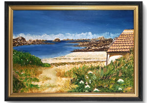 Unsigned, Framed Vintage Original Oil Painting Mediterranean Coastal Scene
