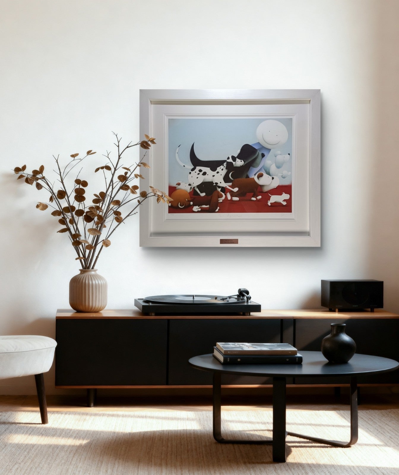 Limited edition framed art print "The Dog Walker" by Doug Hyde, numbered 265 of 295, displayed in a decorative frame.