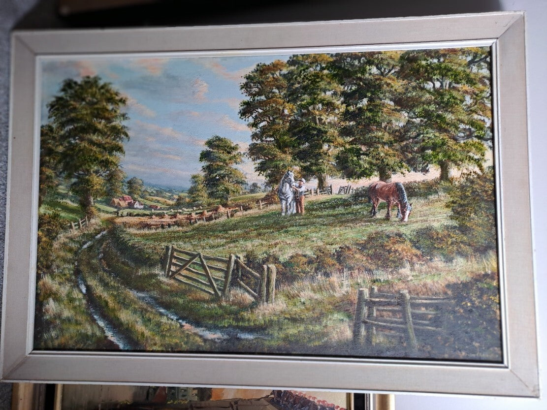 BRIAN CHANDLER Original Oil on Canvas Painting "Farmer with Horses"