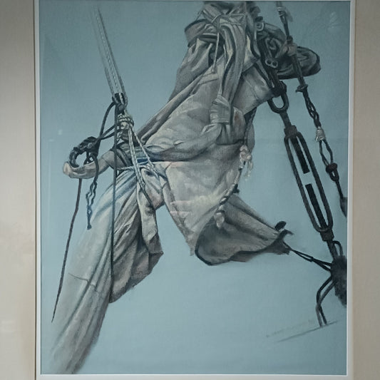 RICHARD BRENT MALONE Framed Original Charcoal Study of a Knotted Ships Sail
