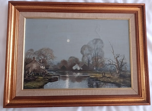LAWRENCE (Larry) RUSHTON 1919-1994 Original Oil on Canvas "Moonlight"