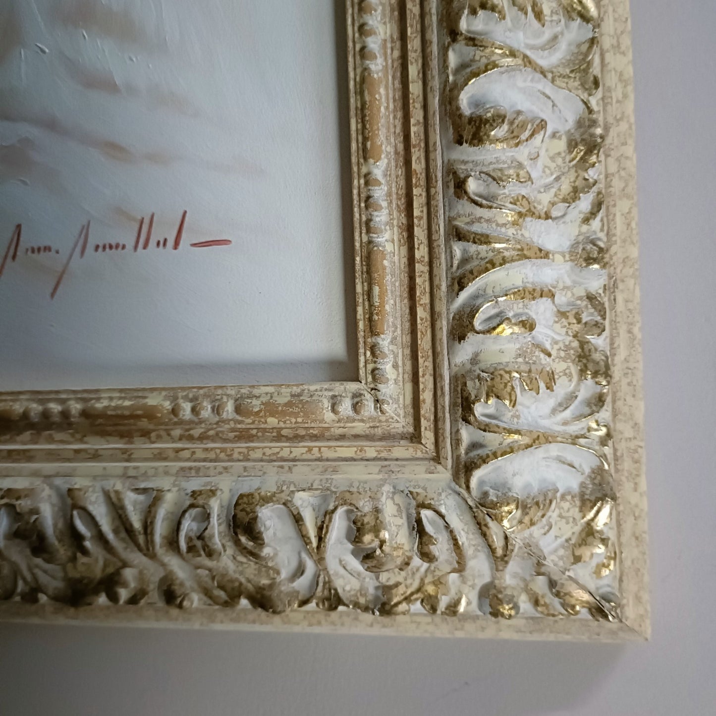 Framed signed oil painting of a seated ballerina titled Seated Ballerina II by Curated Treasures, showcasing delicate brushwork and elegant pose.