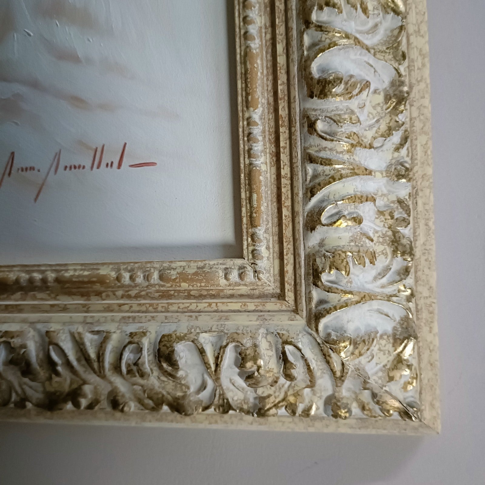 Framed signed oil painting of a seated ballerina titled Seated Ballerina II by Curated Treasures, showcasing delicate brushwork and elegant pose.