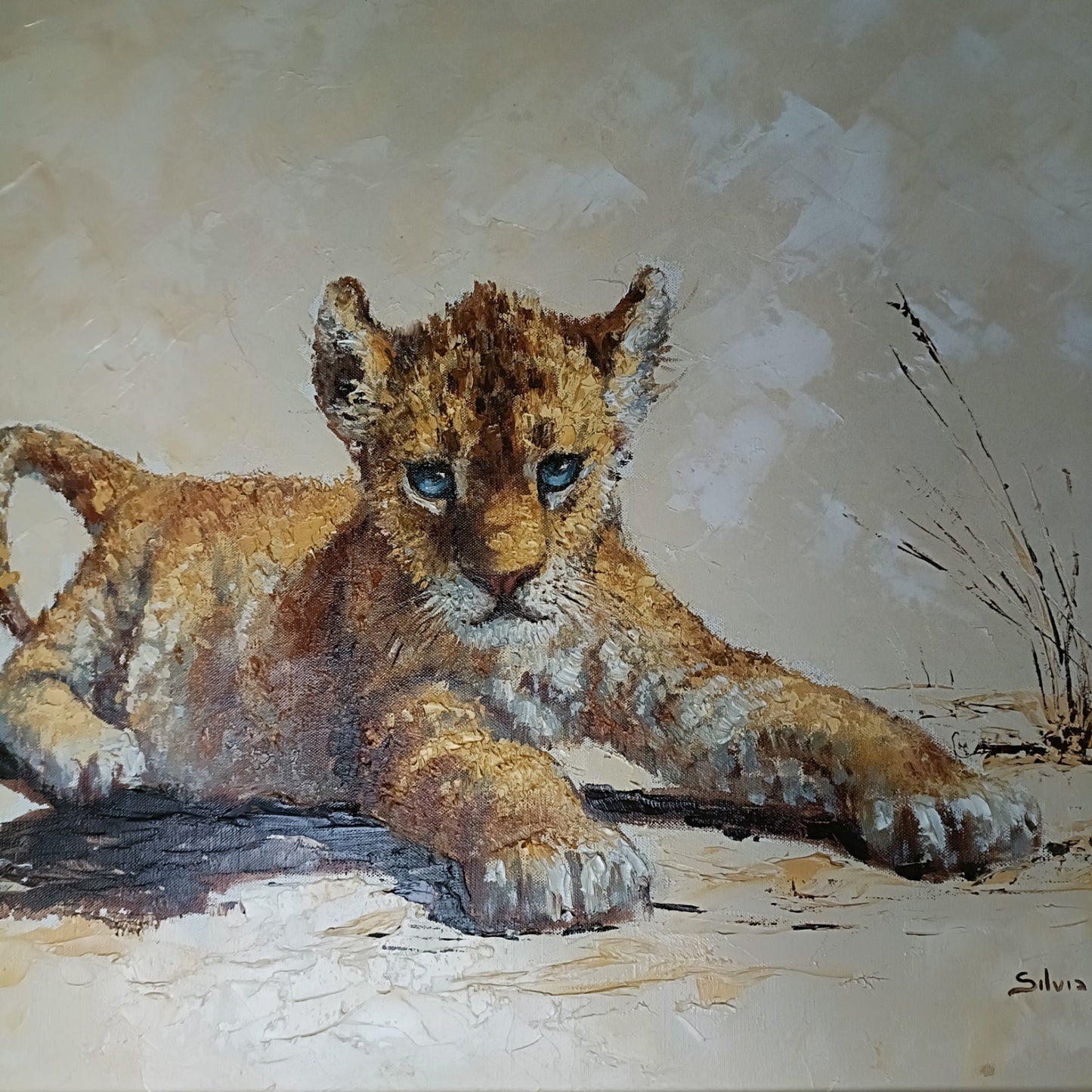 Signed original oil painting on canvas titled "Cheeky" by Silvia Duran, featuring vibrant, expressive brushstrokes and bold colors.