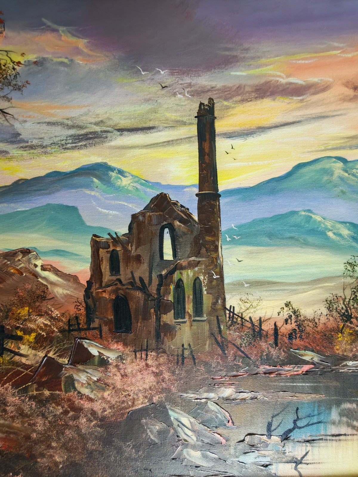 JOHN CORCORAN "Sunset Over Ruins" Signed Framed Original Acrylic on Canvas