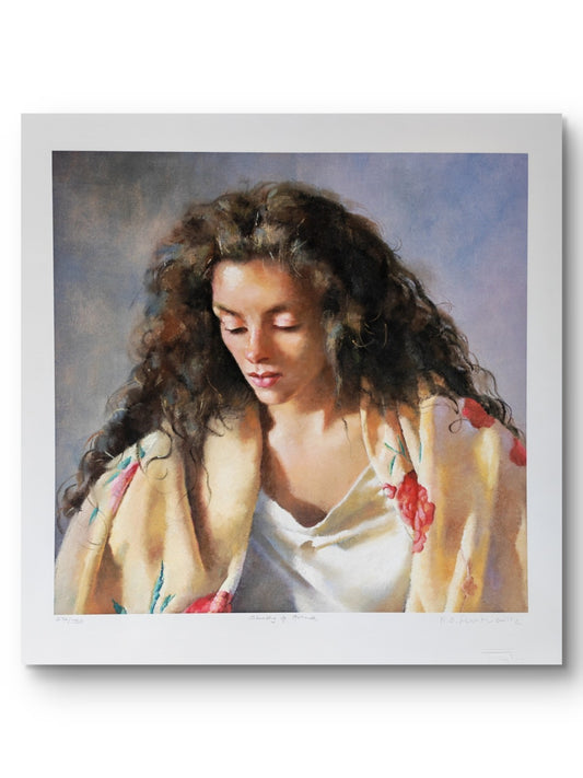 Limited edition signed print of Robert Lenkiewicz's "Study of Anna," numbered 274 of 750, on paper with vibrant colors.