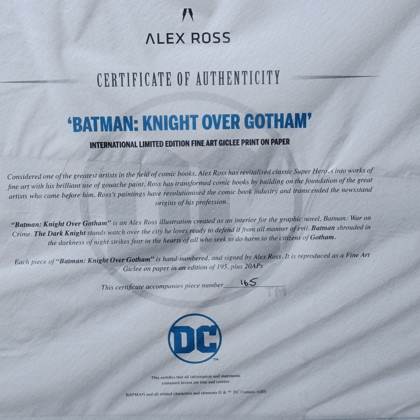 ALEX ROSS Signed Framed Limited Edition Print Batman: Knight Over Gotham 165/195