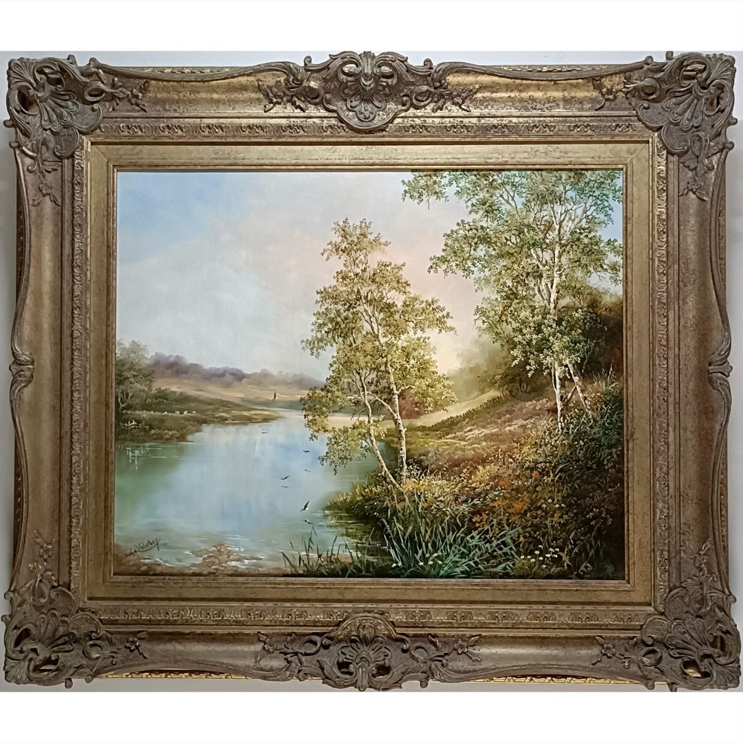 NOËL RIPLEY (b.1944) Signed Framed Original Oil Painting River and Birch Trees