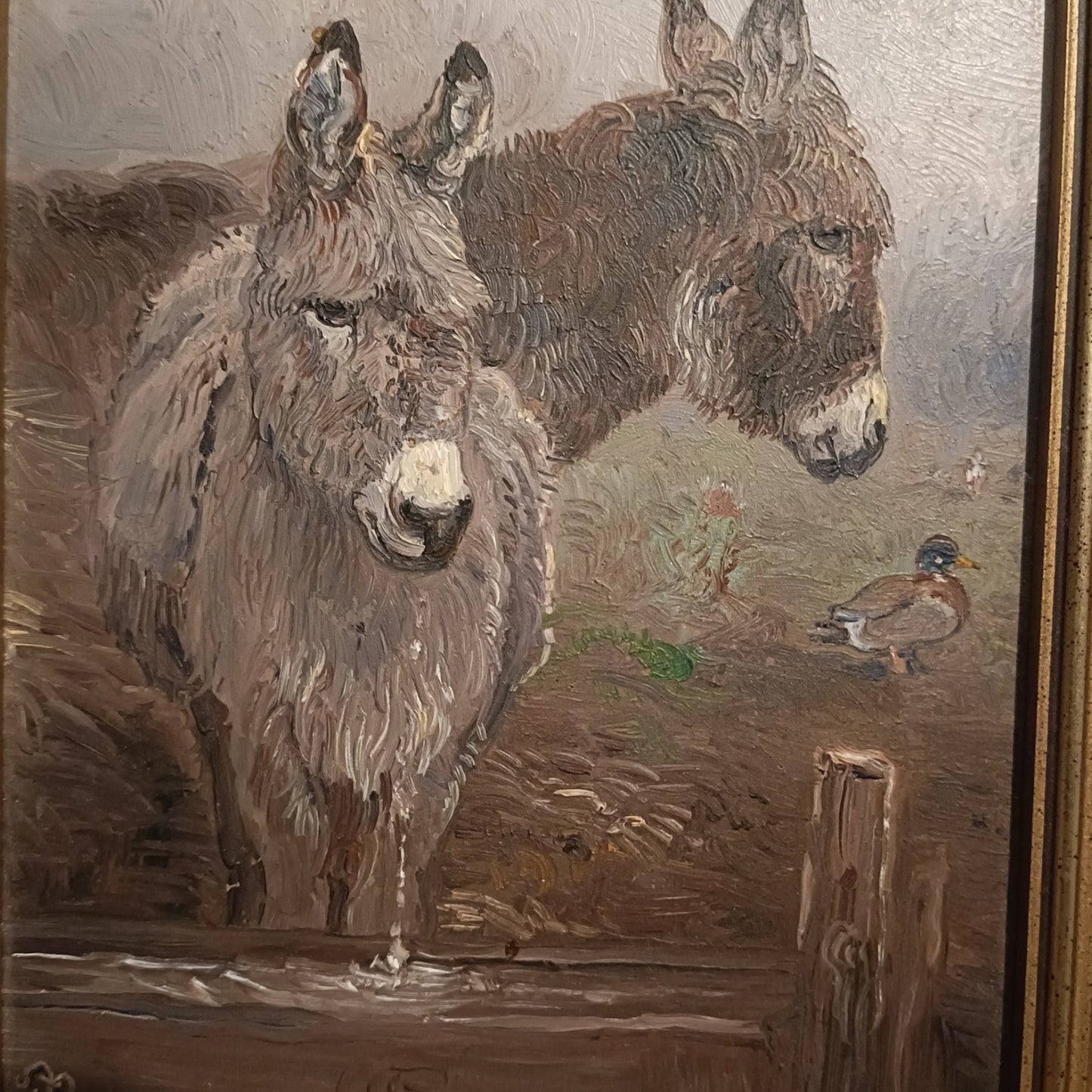 JOHN G MACE (b.1937) Original Oil Painting on Board "2 Donkeys and a duck"