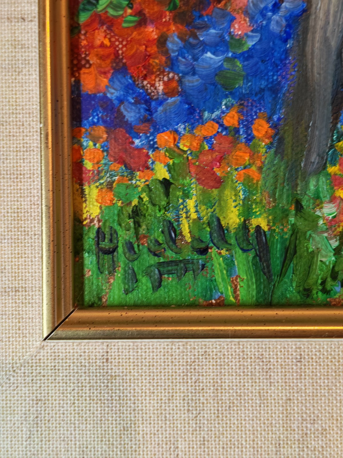 HEDDY KUN "Flower Garden with Cypress" Signed Framed Original Oil on Canvas