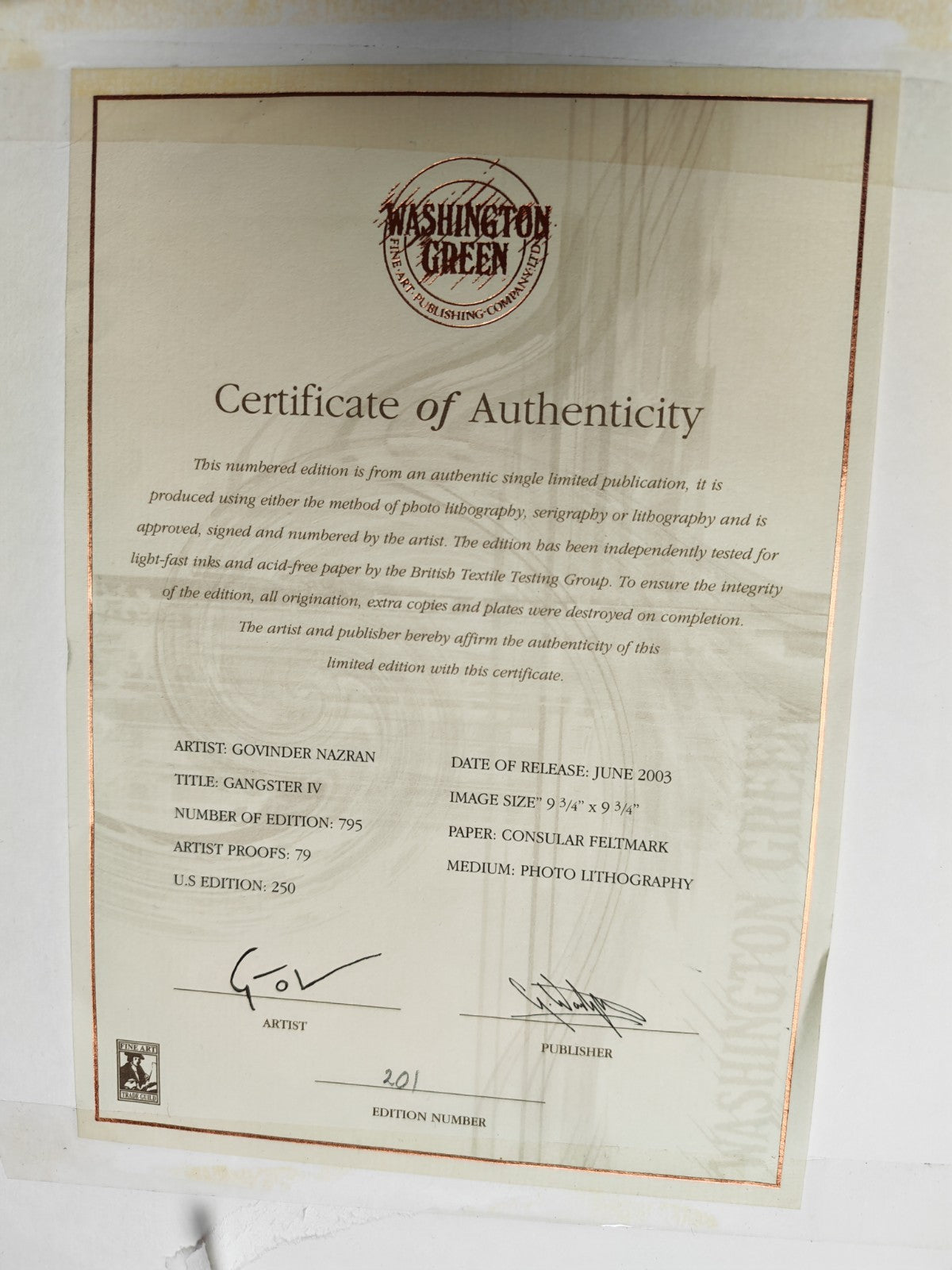 GOVINDER NAZRAN "Gangster Series" Signed Limited Edition 201/795