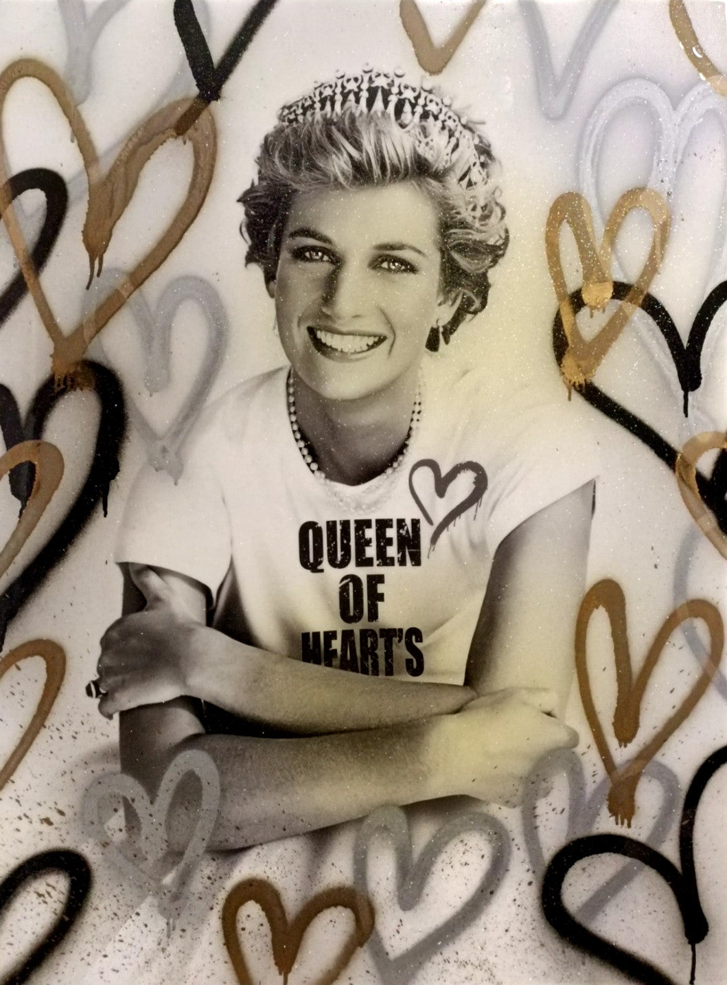 Mr Sly Large Original Mixed Media Princess Diana Queen of Hearts OOAK
