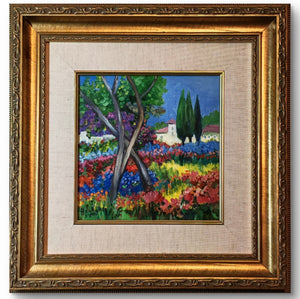 HEDDY KUN "Flower Garden with Cypress" Signed Framed Original Oil on Canvas