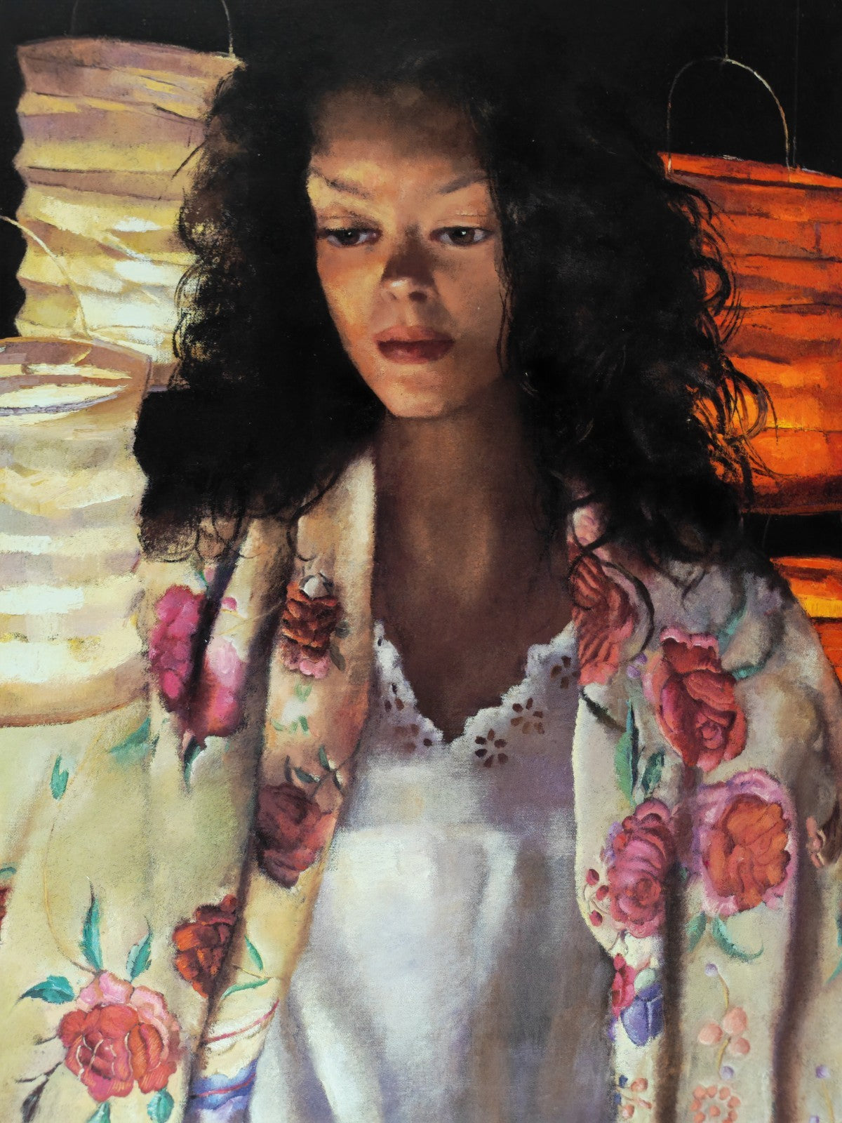 Signed limited edition print of Robert Lenkiewicz's "Anna With Paper Lanterns" by Curated Treasures, numbered 31 of 500.