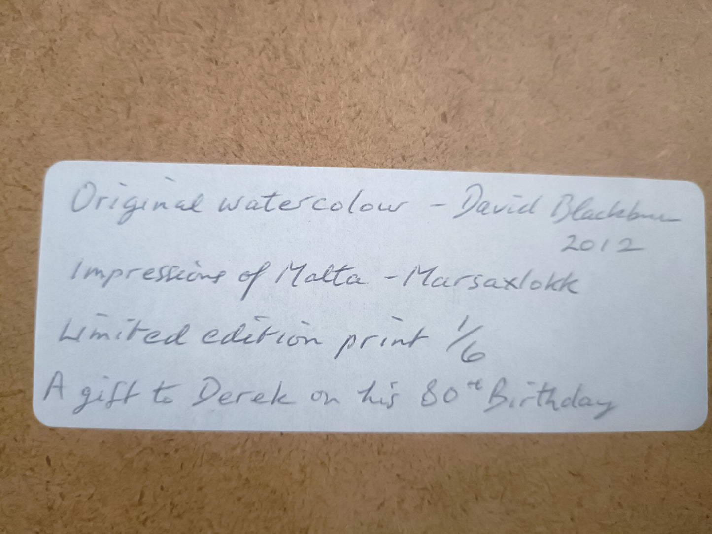 DAVID BLACKBURN Watercolour Limited edition print 1/6 "Impressions of Malta"