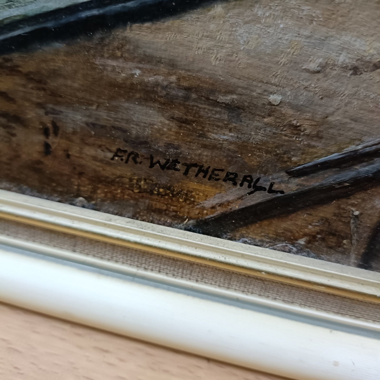 FR WETHERALL Framed Original Oil on Board "Boatyard at Dartmouth"