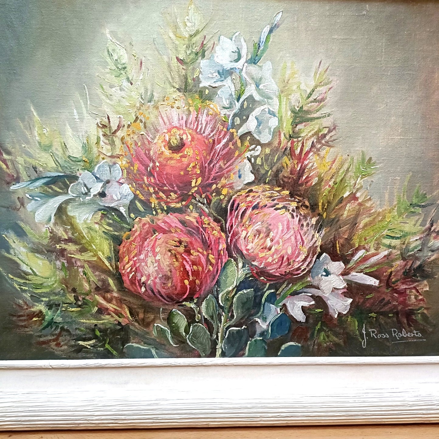 JOHN ROSS ROBERTS Framed Original Oil Painting "Protea"
