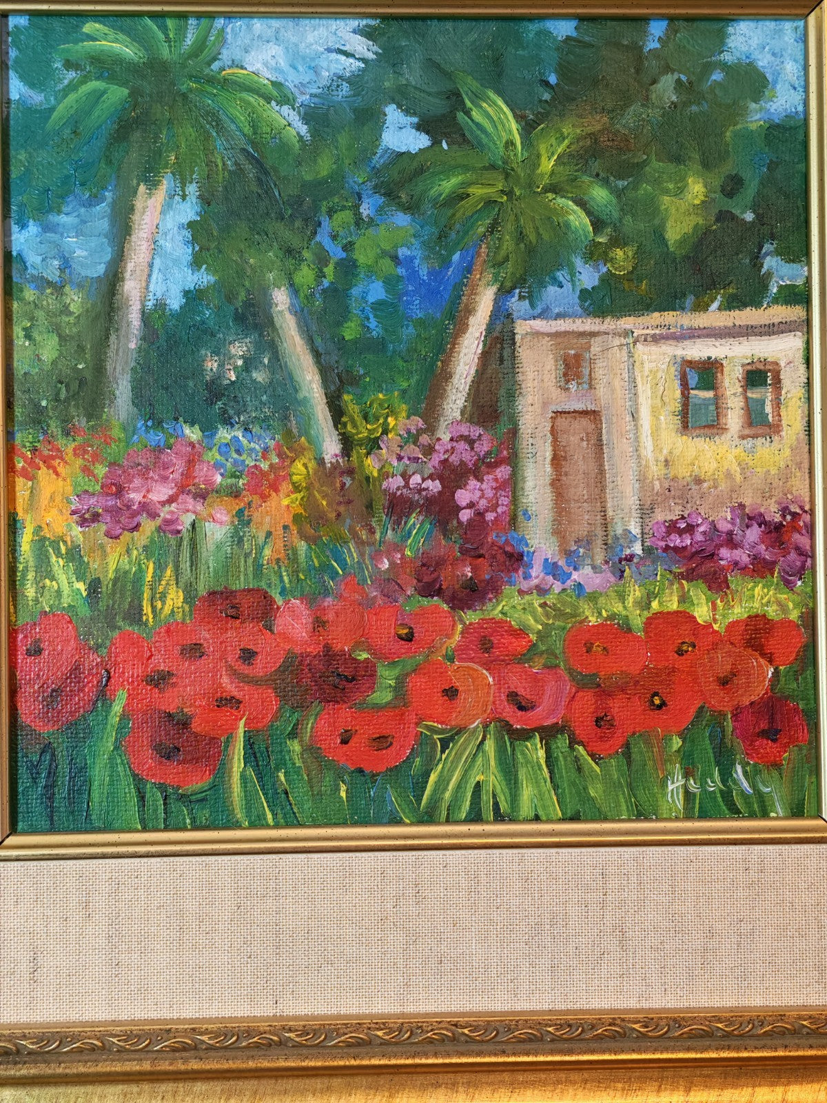 HEDDY KUN "Poppies and Palms" Signed Framed Original Oil on Canvas