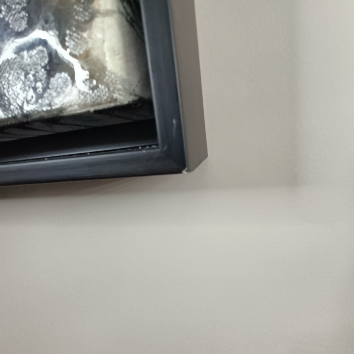 Large original mixed media abstract painting titled "Blackout" by Rajan Seth, featuring bold black and textured art on canvas.